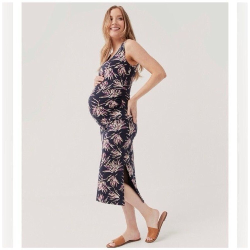 Maternity Floral Tank Midi Dress - Navy Pink